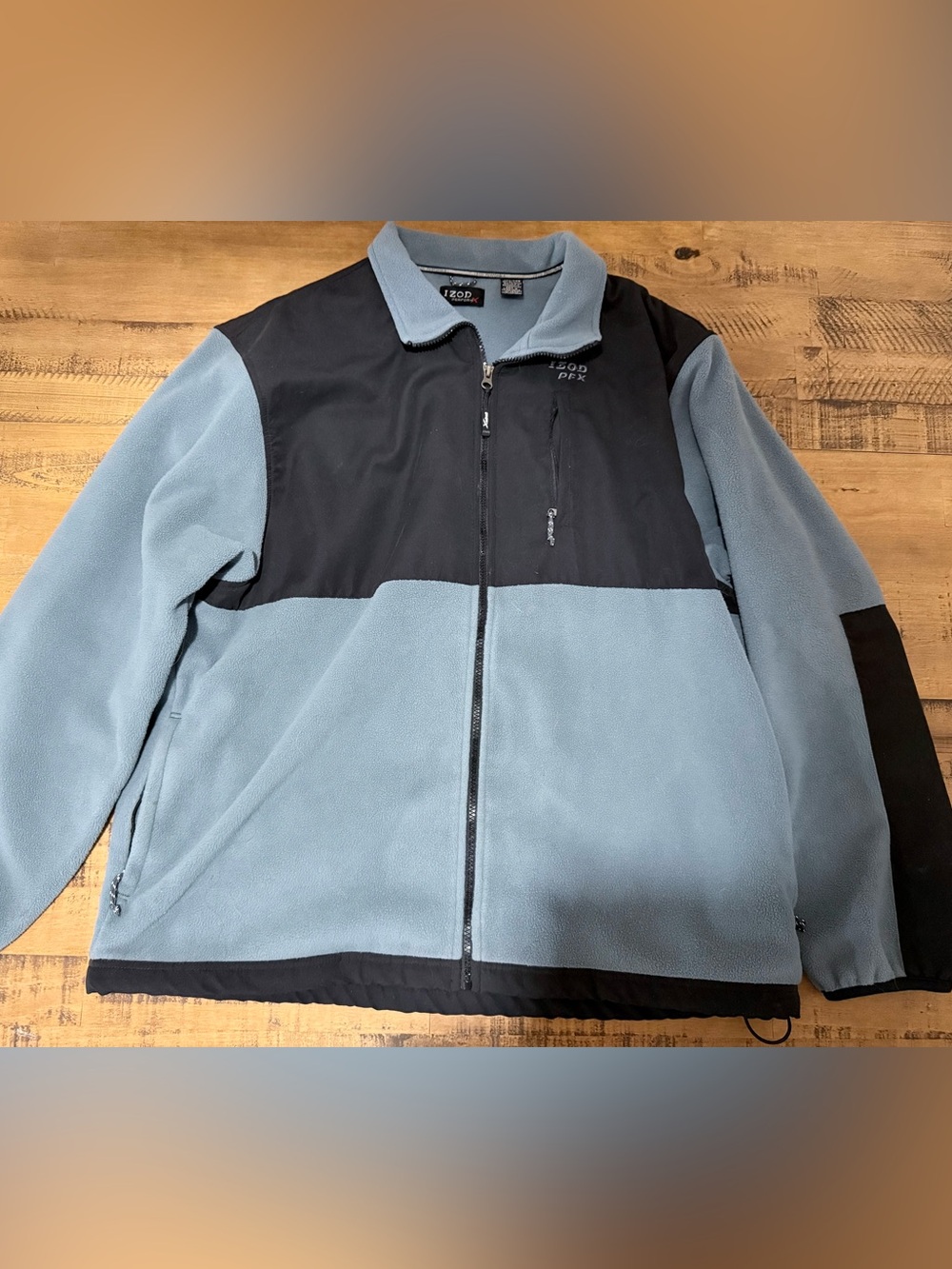 Izod Two-Tone Light Blue and Black Lightweight Fleece Jacket 2XL
